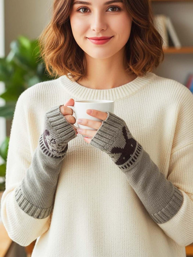 Urieo 2 Pairs Winter Arm Warmer Knit Long Fingerless Gloves Knitted Elbow Length Wrist Warmers with Thumb Hole for Women - Image 1